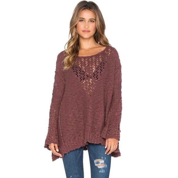Free People Pretty Pointelle Sweater Vee Rose Large - Picture 1 of 7